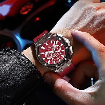 MF MINI FOCUS Watch for Men Wristwatch Fashion Hollow Big Dial Luminous Waterproof Sport Analog Quartz Business Chronograph Mens Watches Blue Silicon Strap Dress Watch