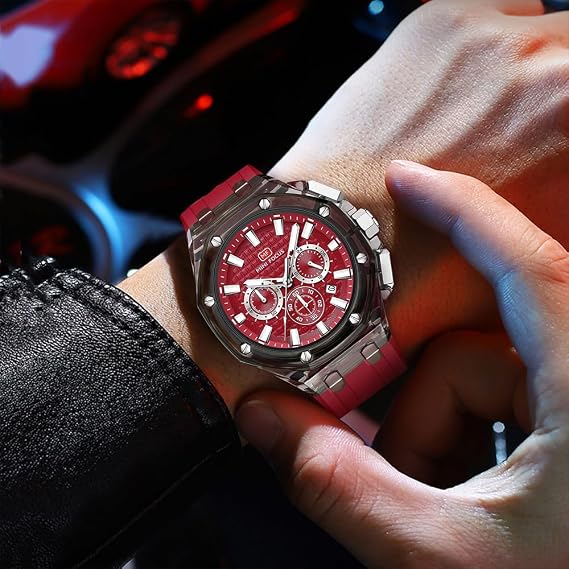 MF MINI FOCUS Watch for Men Wristwatch Fashion Hollow Big Dial Luminous Waterproof Sport Analog Quartz Business Chronograph Mens Watches Blue Silicon Strap Dress Watch