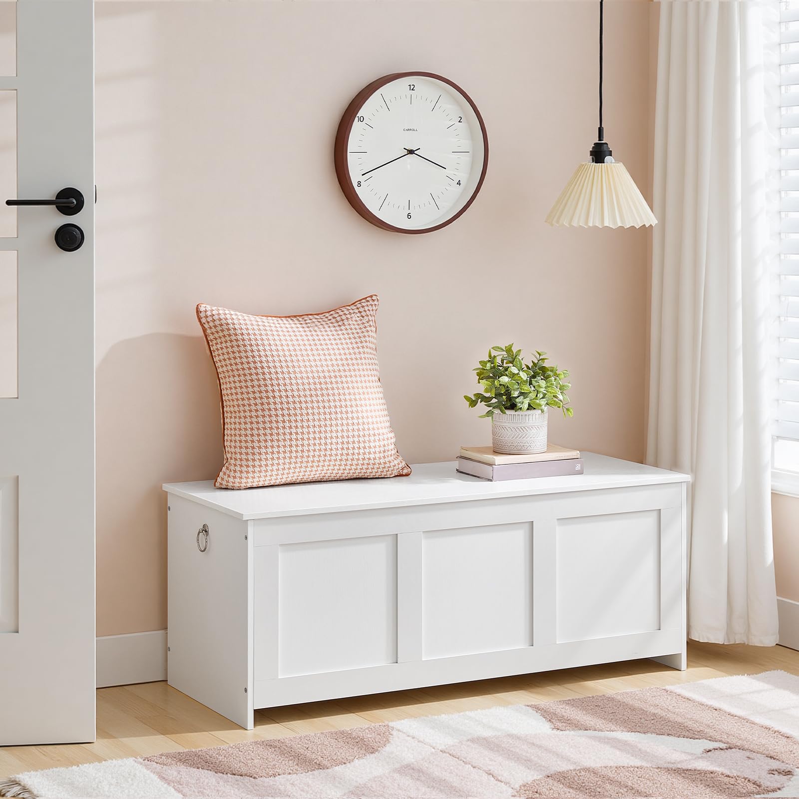 HOOBRO Cassapanca Portaoggetti da 100 cm con Cerniere di Sicurezza, Scatola Contenitore con Coperchio Ribaltabile, per Ingresso, Camera da Letto, Soggiorno, Bianco EWT141CW01