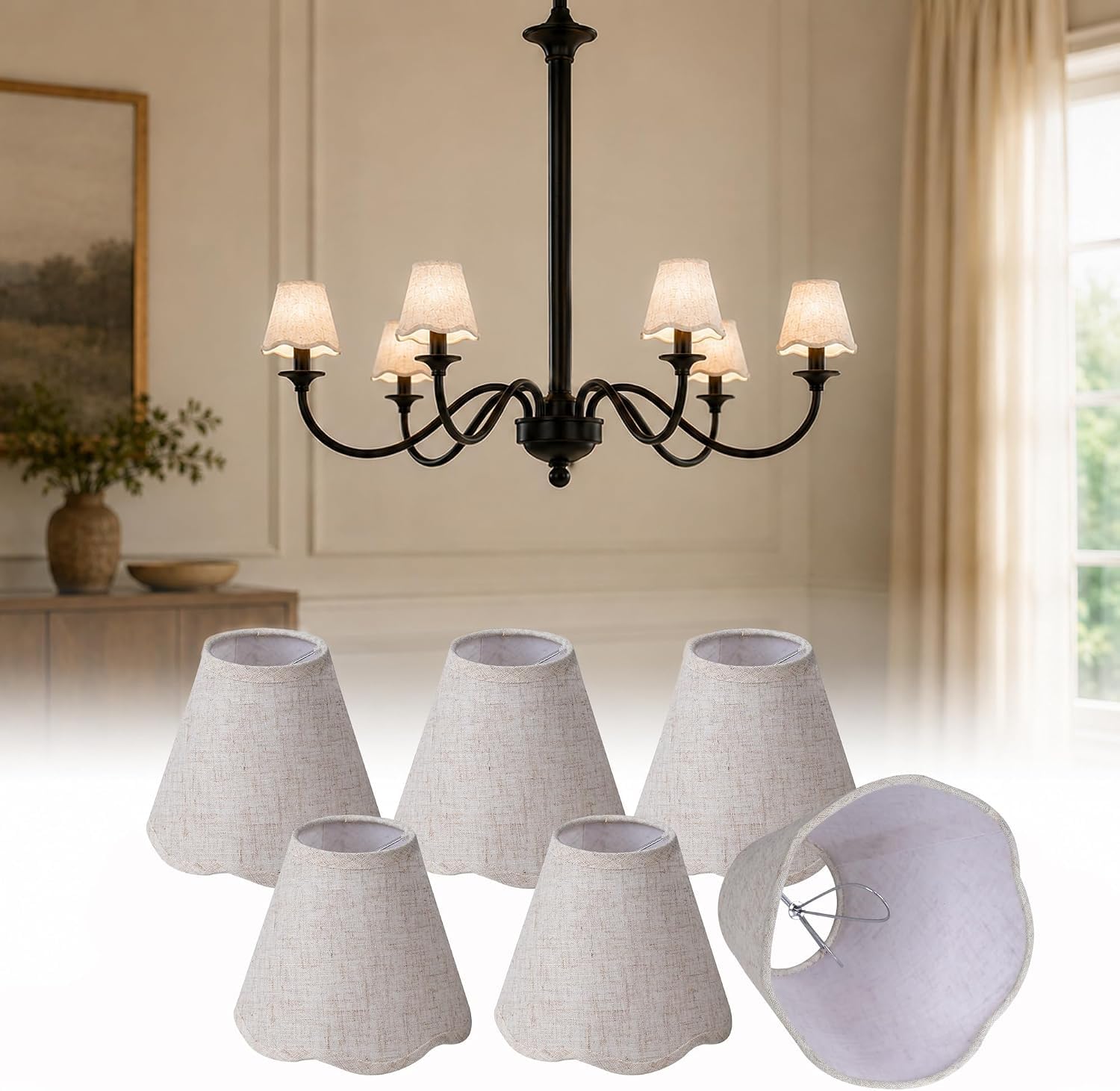 Clip-On Chandelier Shades Set of 6 for E14 Bulbs Natural Beige
