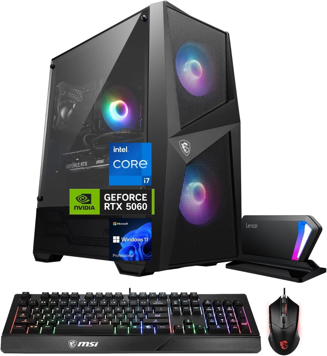 msi Codex R2 RTX 5060 Pro VR Ready Gaming Desktop, Intel i7-13700F (Beats i9-12900), NVIDIA RTX 5060, RGB Light, 32GB DDR5 RAM, 2TB SSD, Gaming Mouse & KB, Bundle with SL660 512GB Portable SSD
