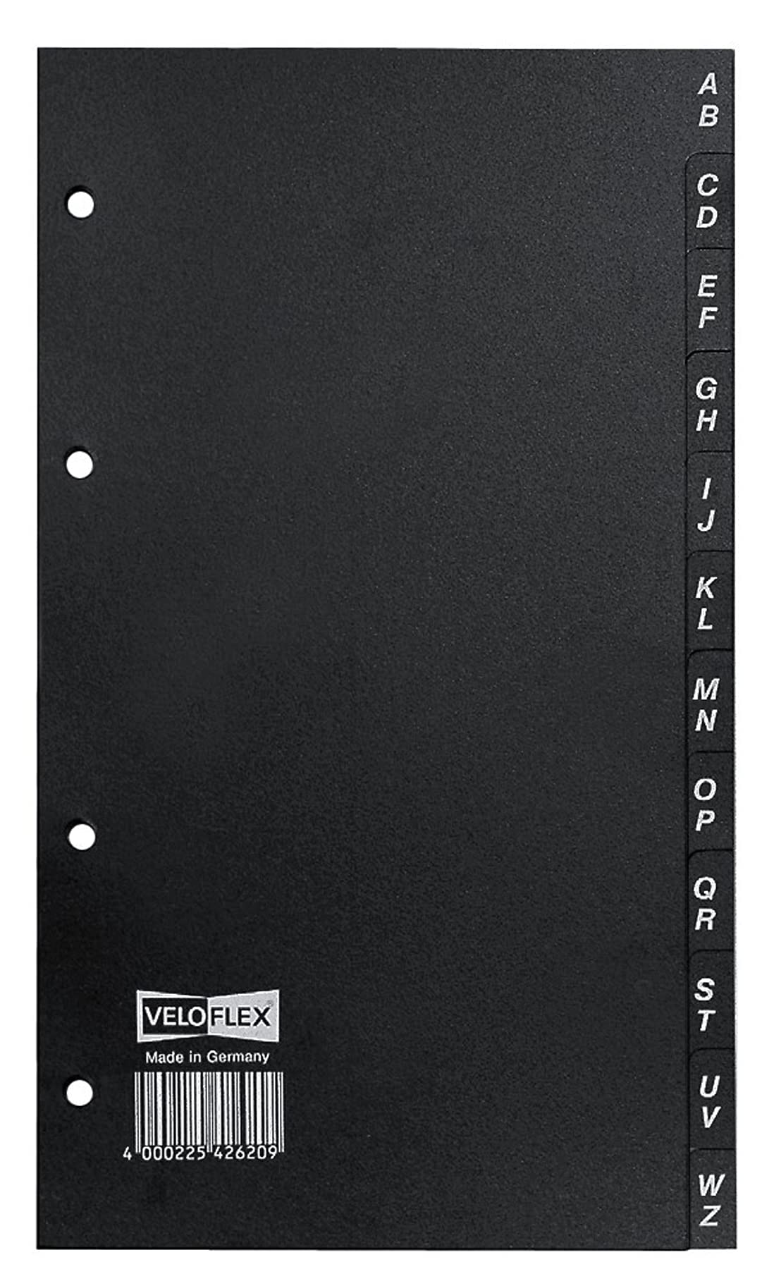 VELOFLEX 4262000 Intercalaires DIN A5 en PVC rigide pour cartes de visite et répertoire téléphonique 12 pièces A-Z Noir