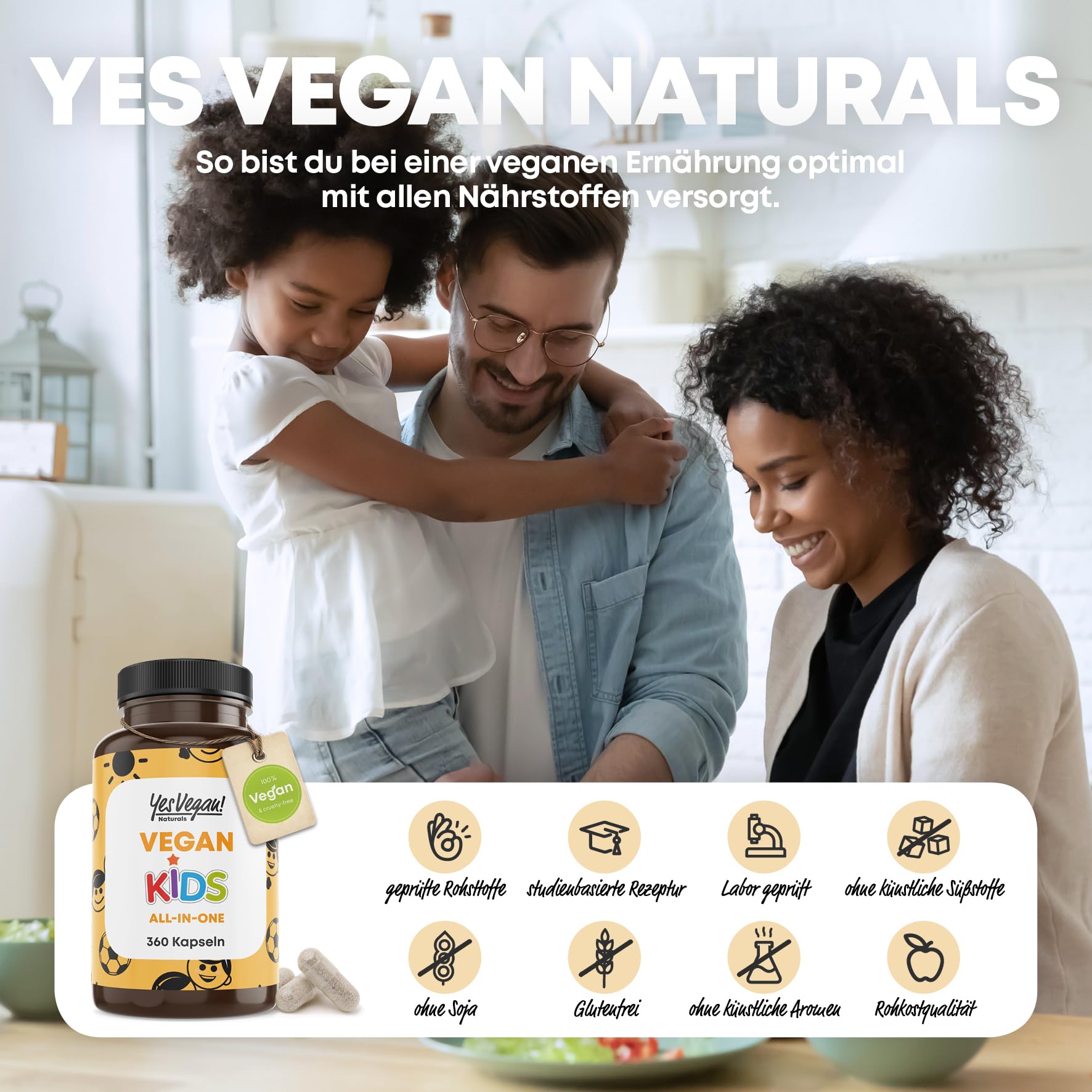 Kinder Vitamine All-in-One (360 Kapseln = Jahresvorrat) Vitamin B12+D3+K2+B2+B6+B9 Folsäure + Zink + Eisen + Selen + Natrium + Kalium + Jod - Vitamine Kinder - Multivitamin Kind (1)