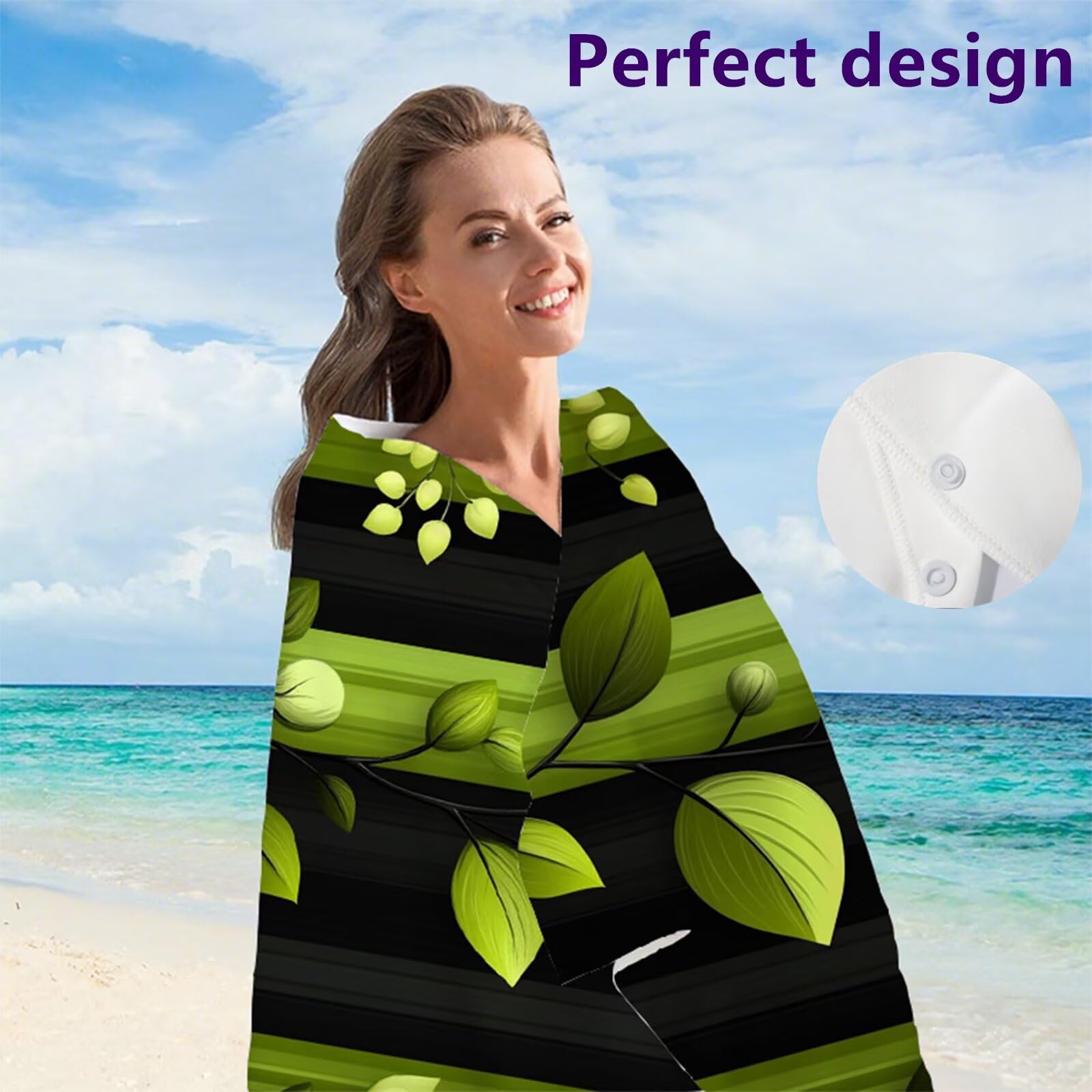 Telo Mare Microfibra 90x180 cm Telo Mare Grande, Asciugamano Palestra Assorbente Asciugatura Rapida, Asciugamano Mare Antisabbi Stuoia Spiaggia per Piscina, Campeggio, Viaggio - Piante Verdi G1-564