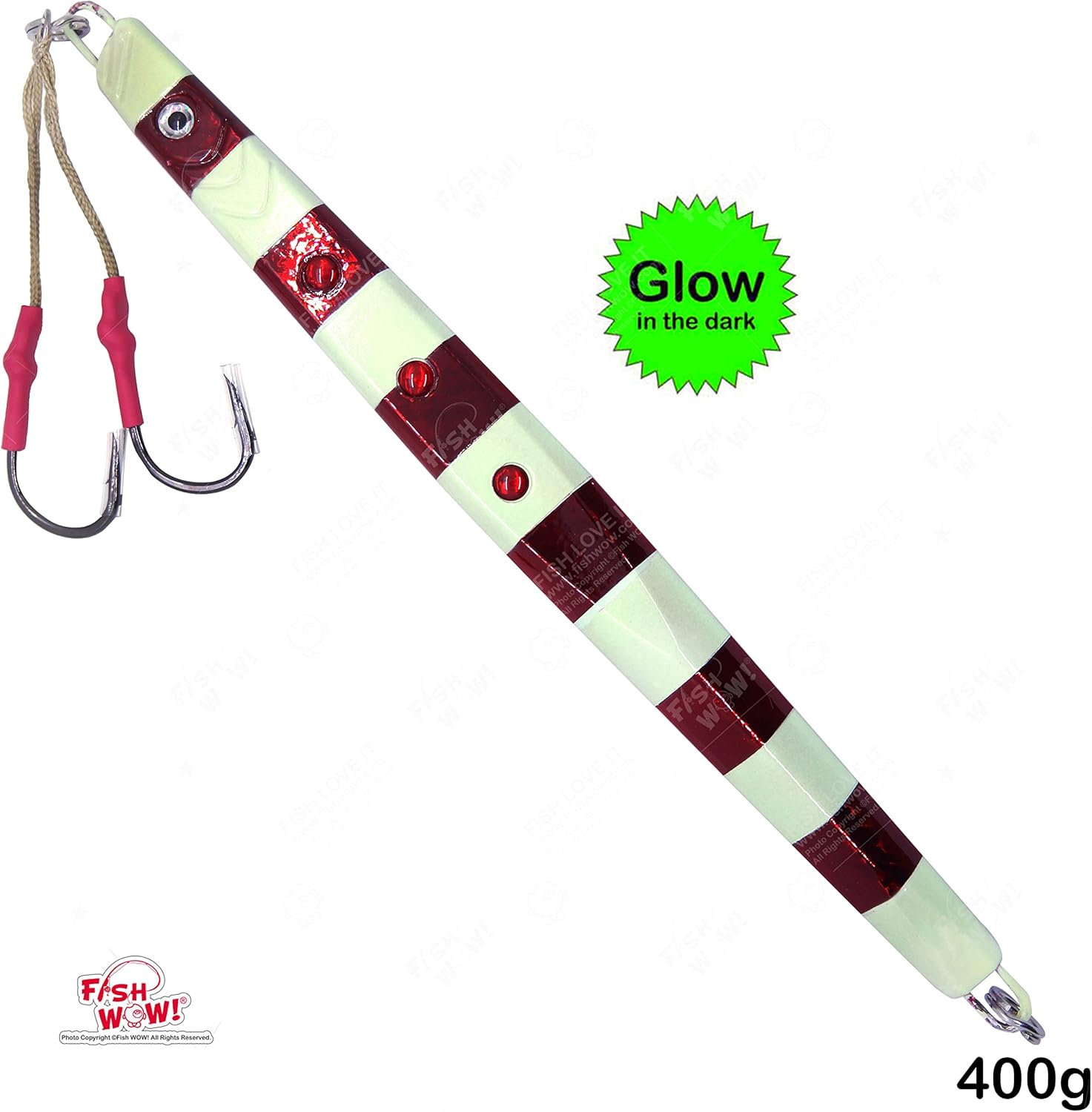 Red Glow Fish WOW!® 400g Speed jigs 14oz Fishing Vertical Knife Trolling Jig Fall Metal Flat Bait with Two Assist Hook