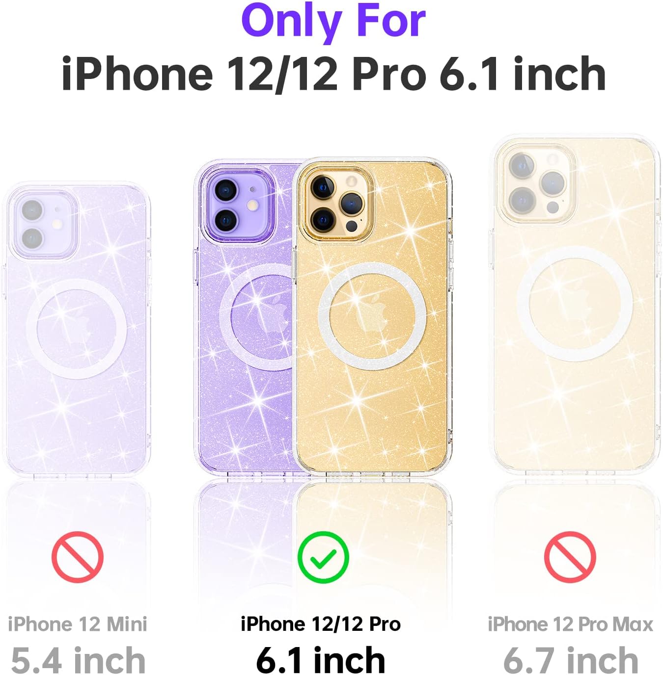 Facbiny Upgraded Magnetic Glitter Case Designed for iPhone 12/12 Pro 6.1 Inch Compatible with Magsafe, [Military Grade Protection] Crystal Bling Shockproof Phone Case for Women Girls, Sparkle Clear