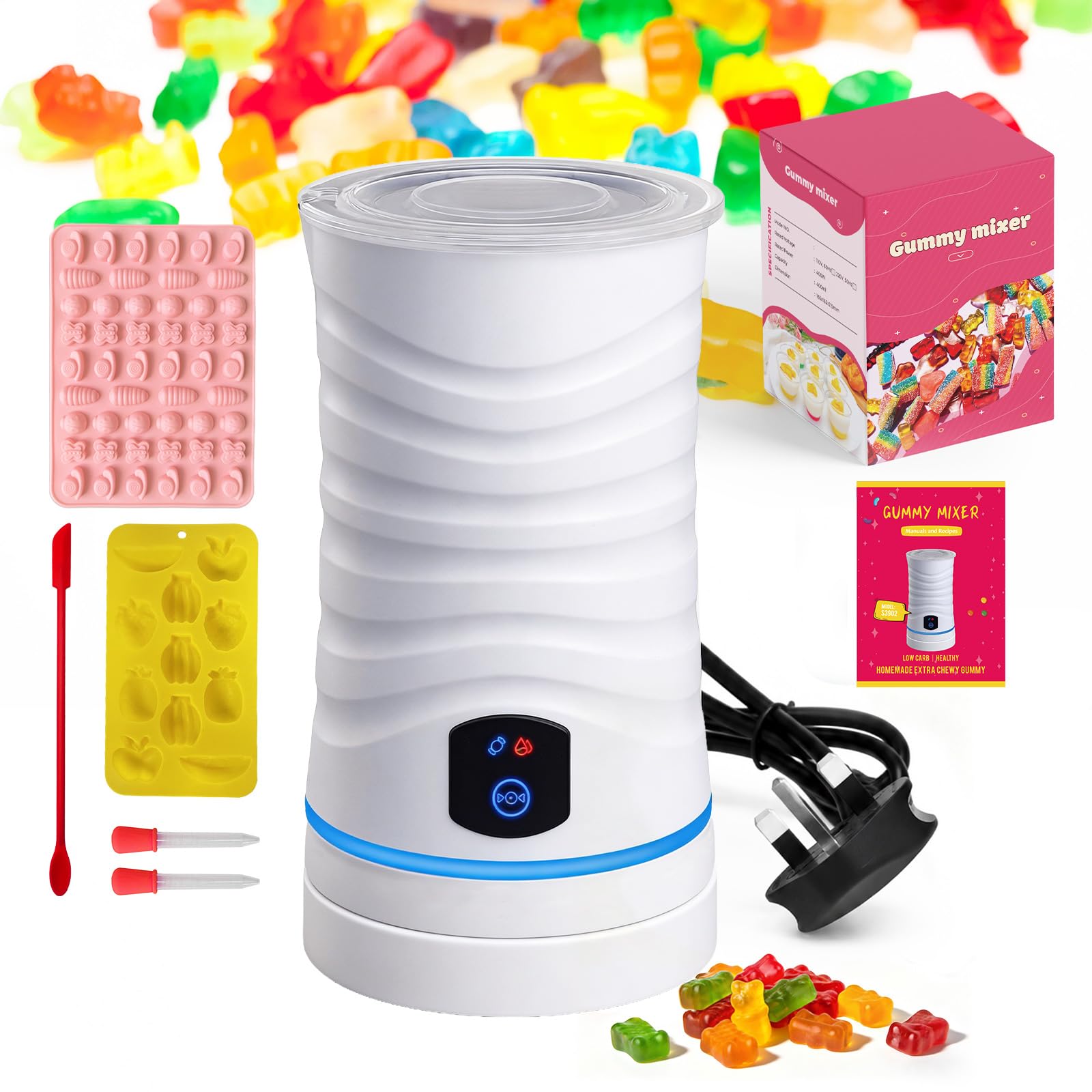 Macchina per creare caramelle gommose, kit facile da usare per preparare caramelle con miscelatore, con 2 stampi in silicone, 2 contagocce, 1 bastoncino di miscelazione, caramelle gommose