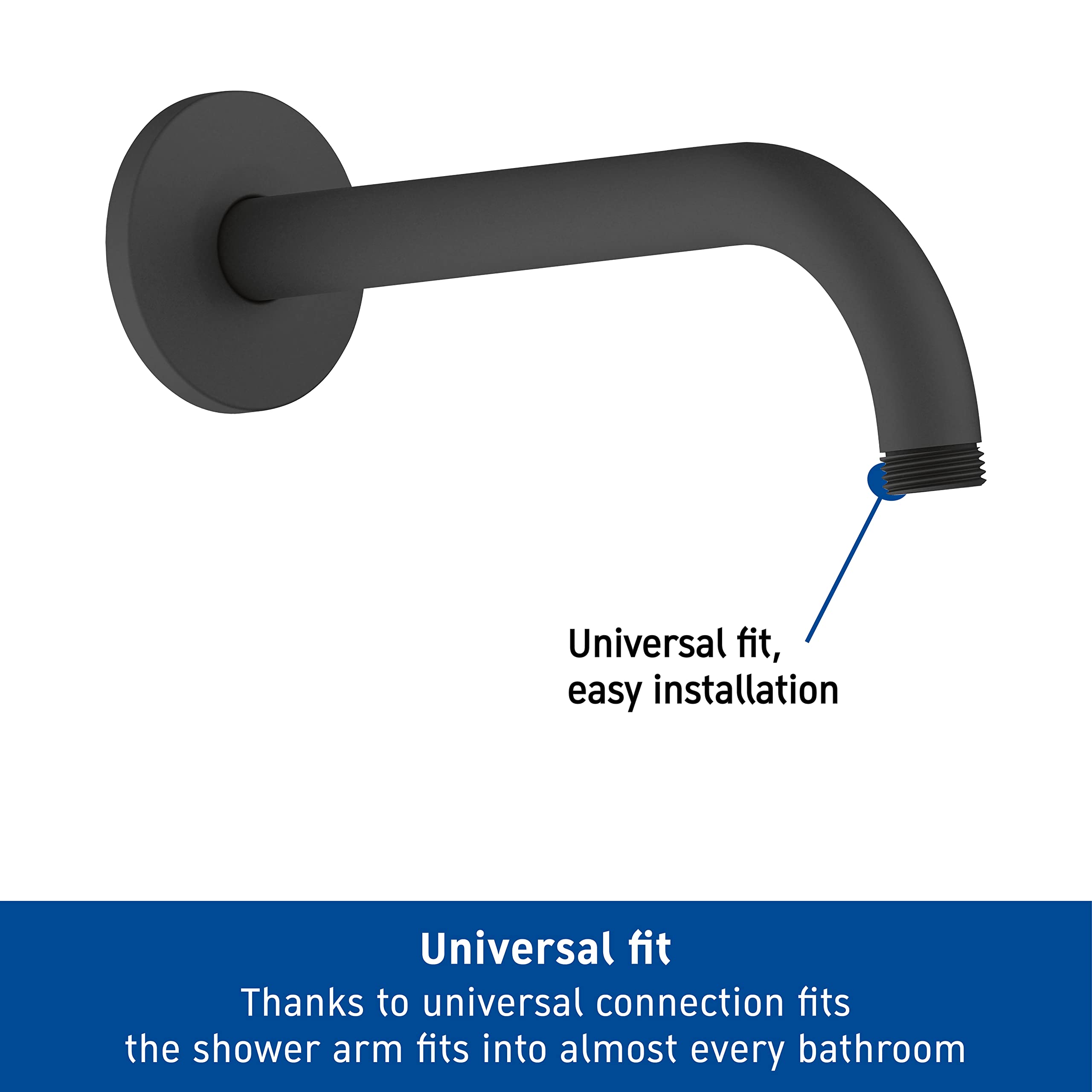 Duravit Universal braccio doccia, Montaggio a parete della doccia, Braccio della doccia 210 mm, rotondo, nero opaco