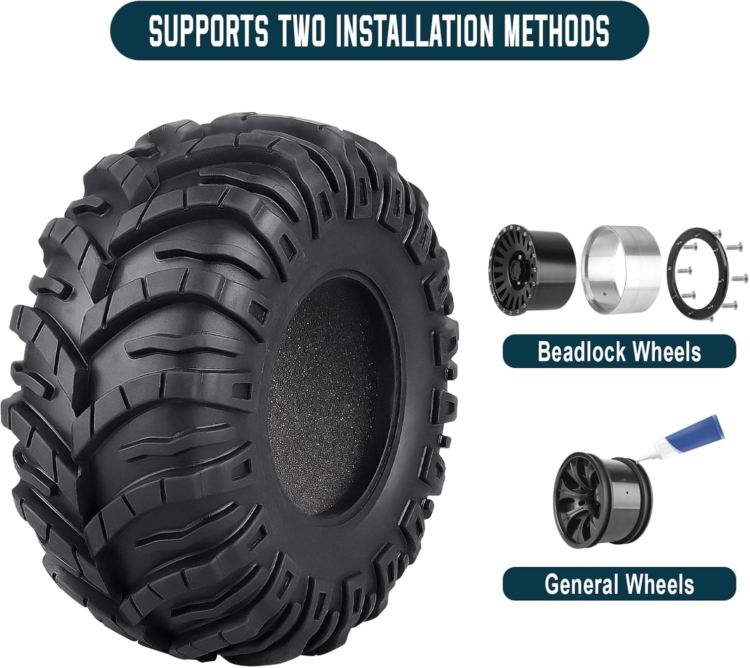2.2 Crawler Tires with Foam for 1/10 RC Rock Crawler Traxxas TRX4 Axial SCX10 II III AX10 Wraith D90 Redcat Gen 8 (4pcs)