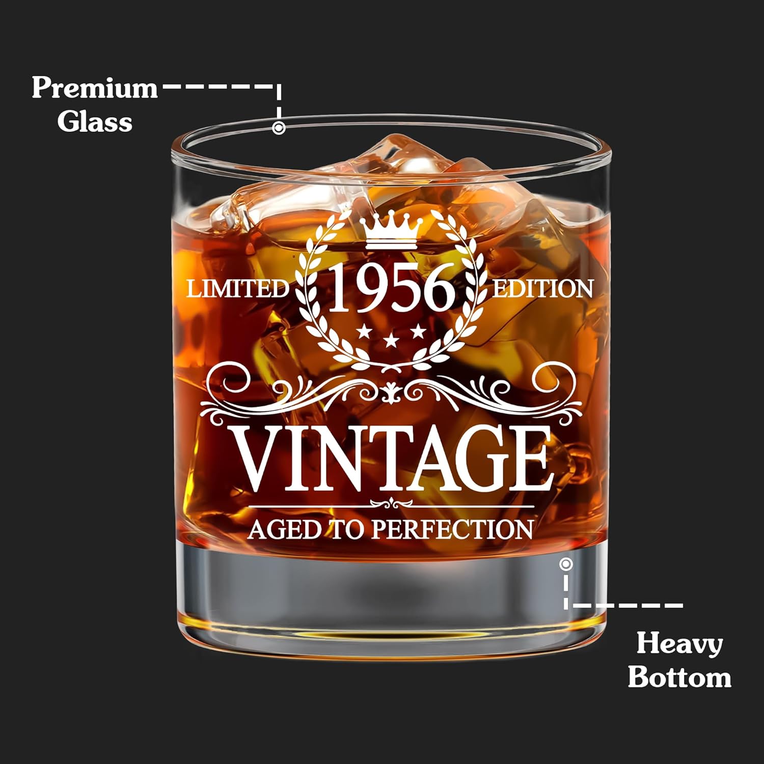 GLAKEUN 70th Birthday Gifts For Men - 70th Birthday Decorations - 1956 Vintage Whiskey Glass - Gifts For 70 Year Old Man - 1956 Bday Gift For Him - 70th Years Old Whiskey Glasses - Gift For 70th Bday - Image 2