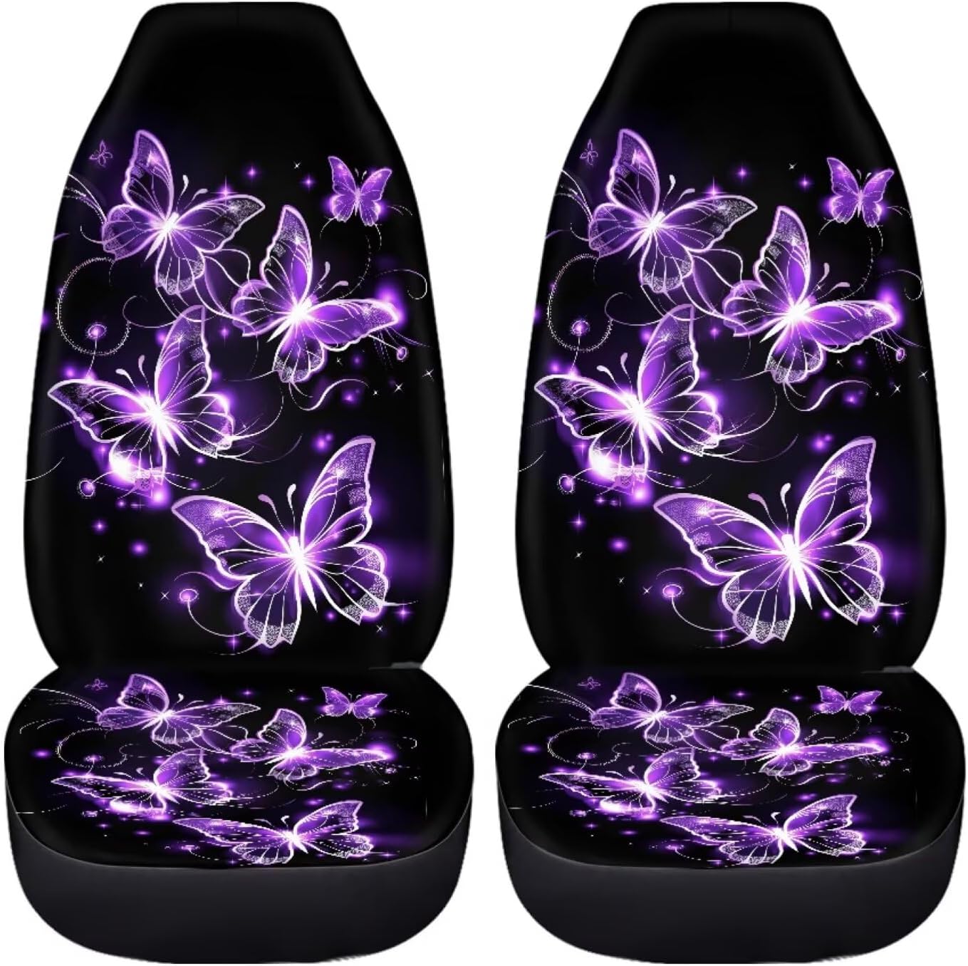 Purple Butterfly Car Seat Cover Set for Women Butterflies Auto Interior Accessories Seat Protector Car Front Seat Covers Set,2 Piece Driver Bucket Seats Mat Protector Set for Car SUV
