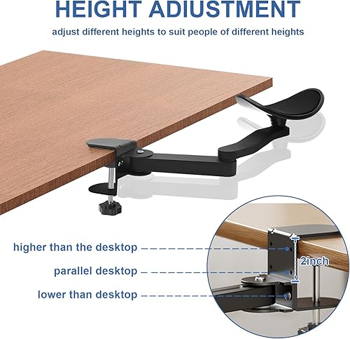 Miniatura 3 de Extensor universal de soporte de reposabrazos para escritorio, reposabrazos ergonómico de altura ajustable con plataforma de soporte de codo Negro