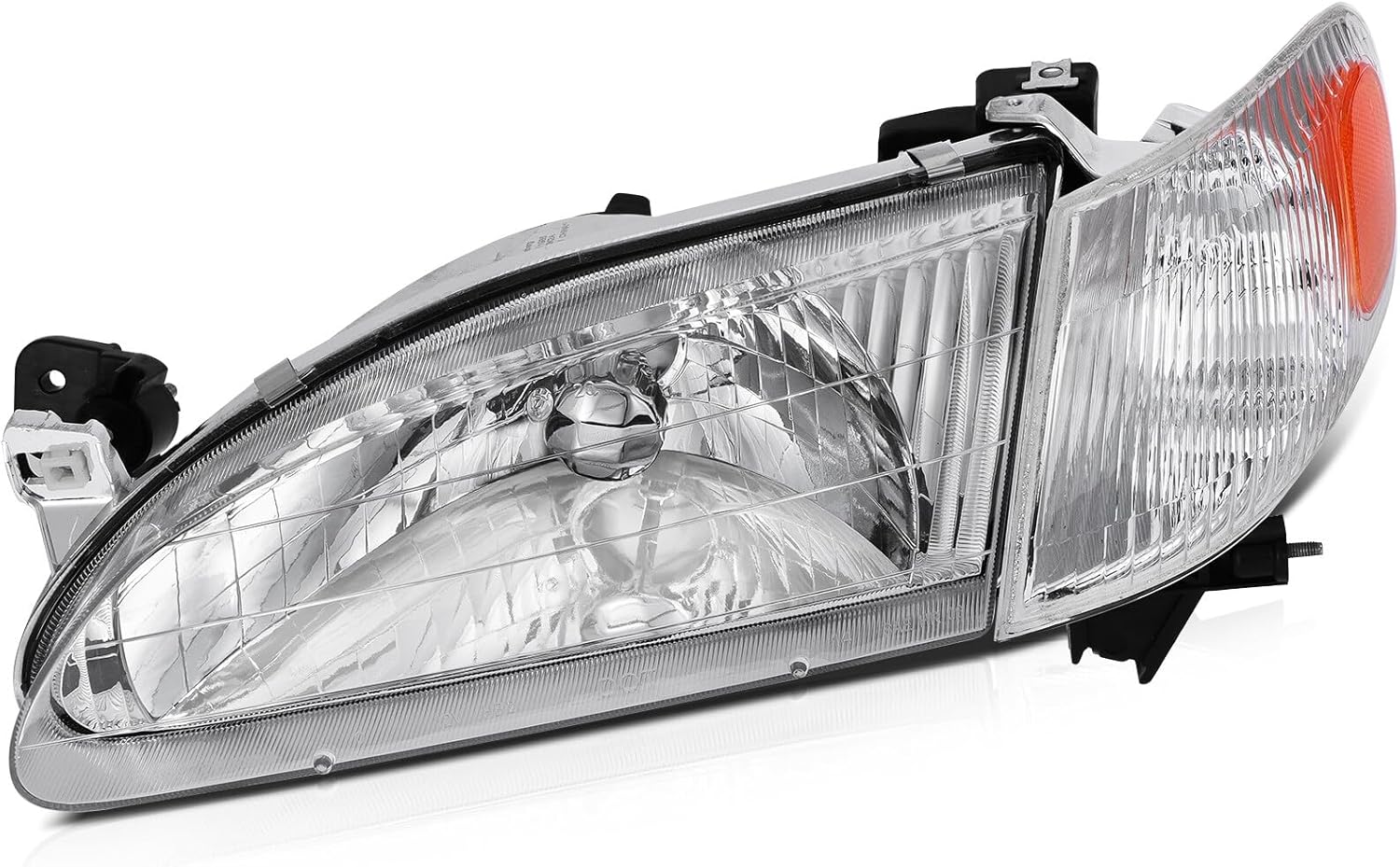 Headlight Assembly Fit for Toyota for Corolla 98 99 20 Replace 81510/81520-02040 81150-02050 81110-02060 2PCS Left & Right Pair Headlamps Assembly (Chrome Housing Amber Reflector Clear Lens)
