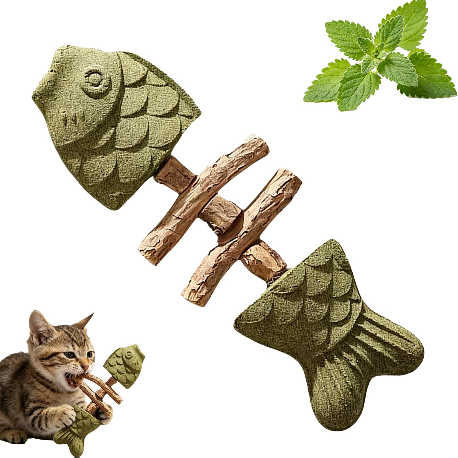 2026 New Creative Fish Bone Cat Dental Chew Toy, Kitten Teething Toys, Natural Catnip & Silvervine Teeth Cleaning Stick, Fish Bone Teether, Wooden Kitten Teether For Teething (Catnip Flavor,1PC)