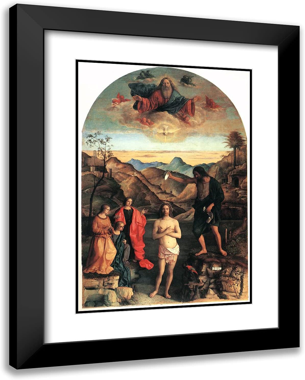 ArtDirect Bellini, Giovanni 19x24 Gold Ornate Framed Art Print with Double Matting Titled: Baptism of Christ Saint John Altarpiece