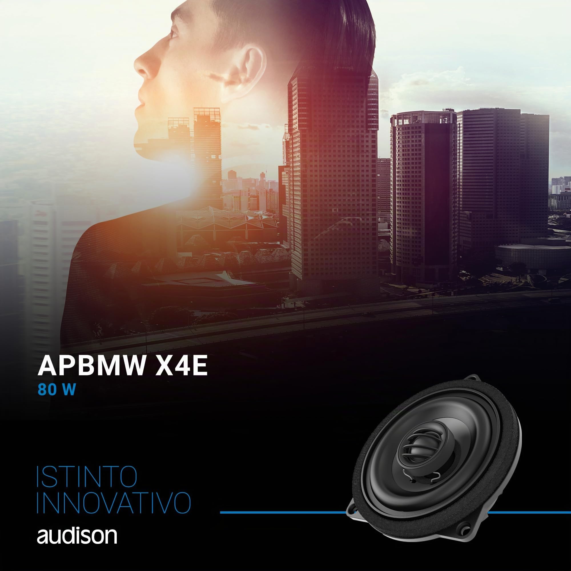 Audison APBMW X4E par de Altavoces coaxiales de 2 vías 100 mm, 80 W | tweeter 24 mm, 4 pulgadas, 40 W RMS, 4 Ohm, 88 dB, 100-22000 Hz, profundidad 39 mm
