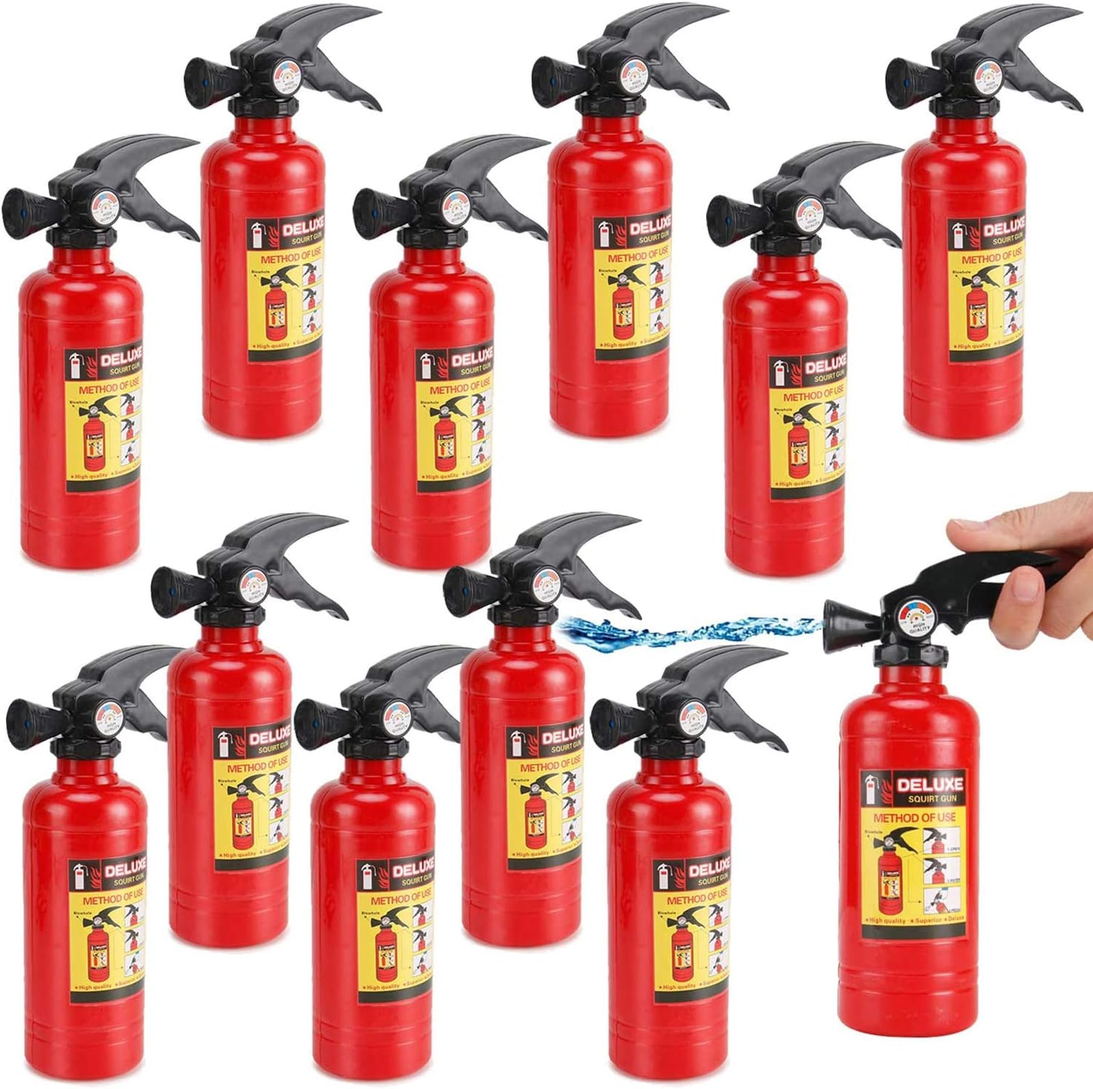 12-Pack Fire Extinguisher Water Squirter Toys – 7” Firefighter Squirt Guns for Kids, Shoots Up to 25 Feet, Fun Fireman Summer Water Toys for Pool, Beach, & Party Favors