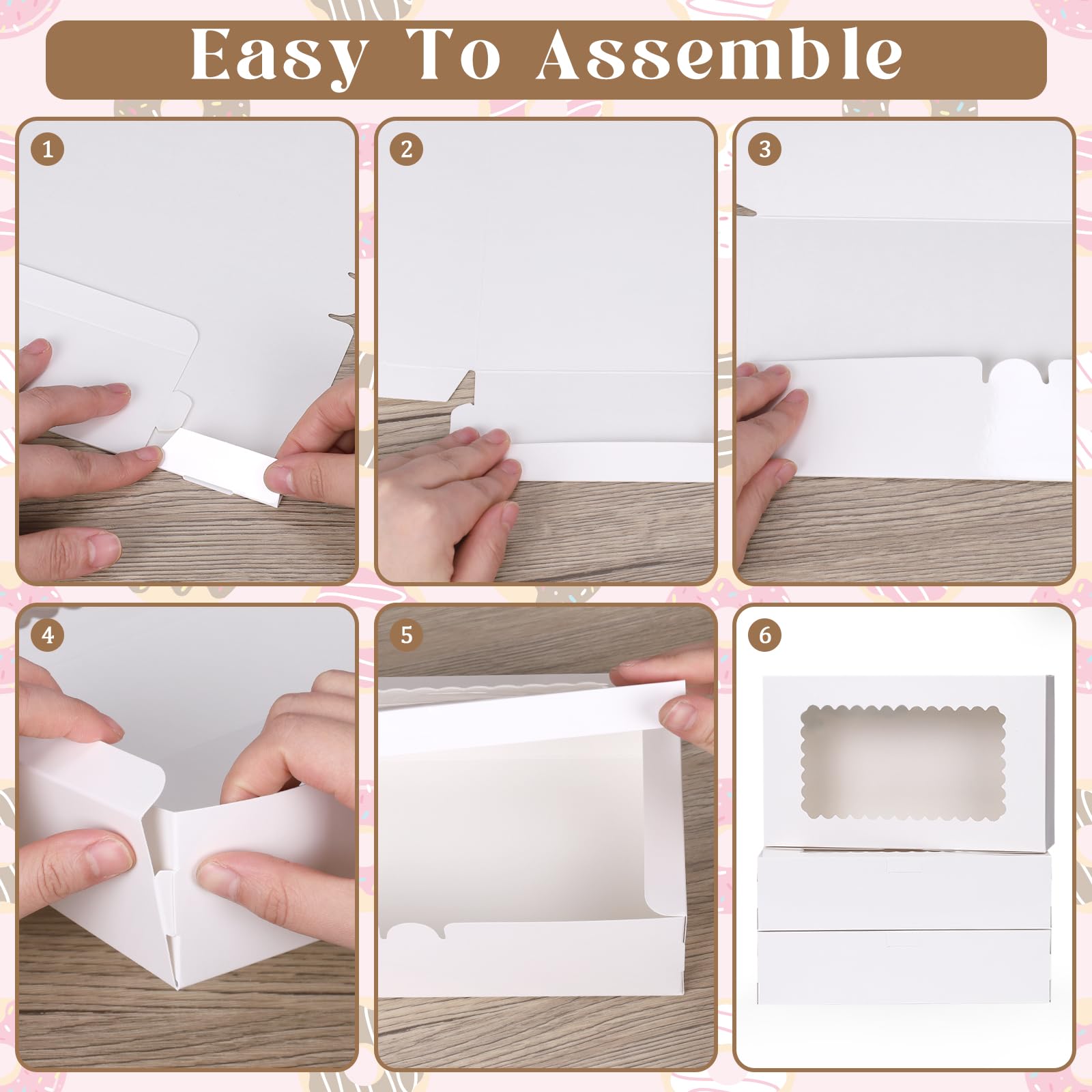 Scatole per Dolci da 20 Pezzi, Scatola Confezione Regalo Bianco con Finestra Trasparente, 25,4 x 15,3 x 6,35 cm Scatola di Cartone per Dolci, Torte, Biscotti, Pasticceria, Muffin
