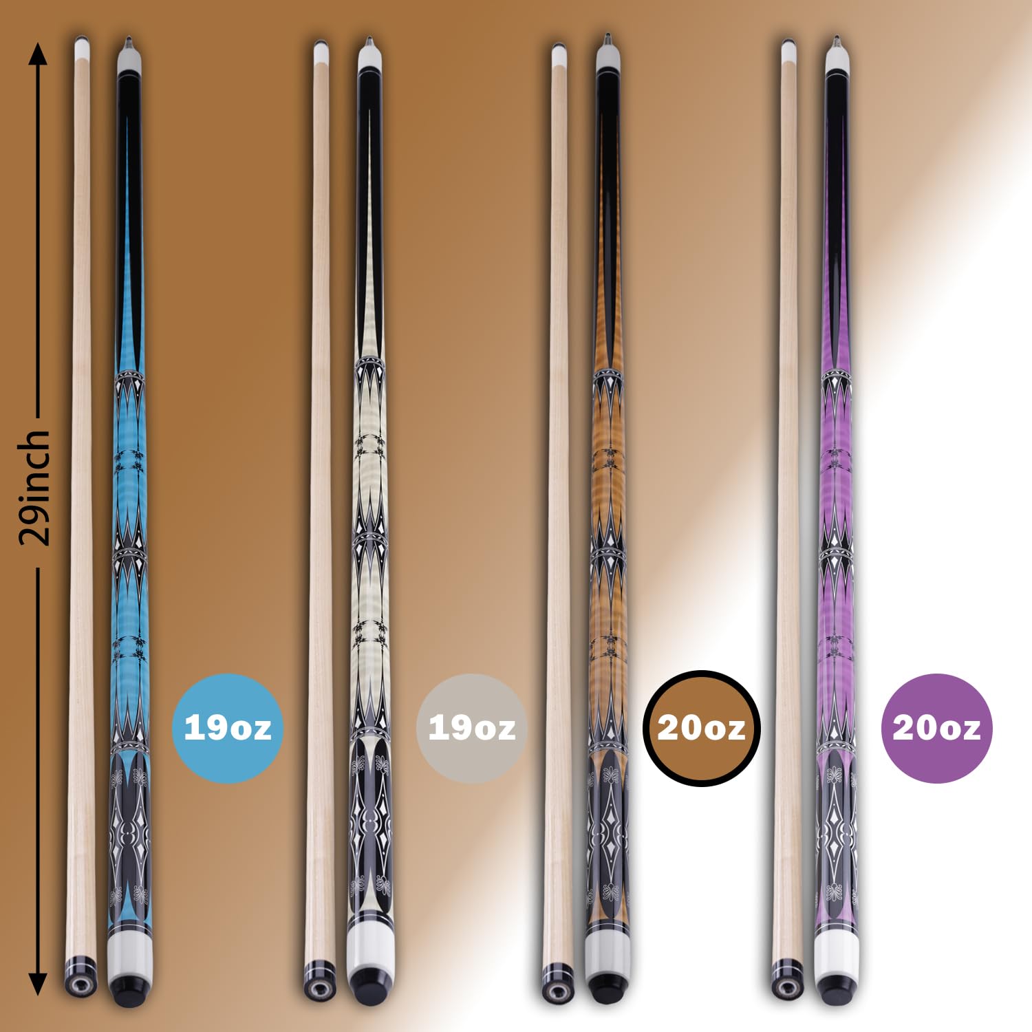 13mm 58 Pouces 19 20 oz Queue de Billard, 1/2 Maple Canne Billard Pool Cue, Canne de Billard Adulte de Bar pour Hommes et Femmes (Braun 20oz)