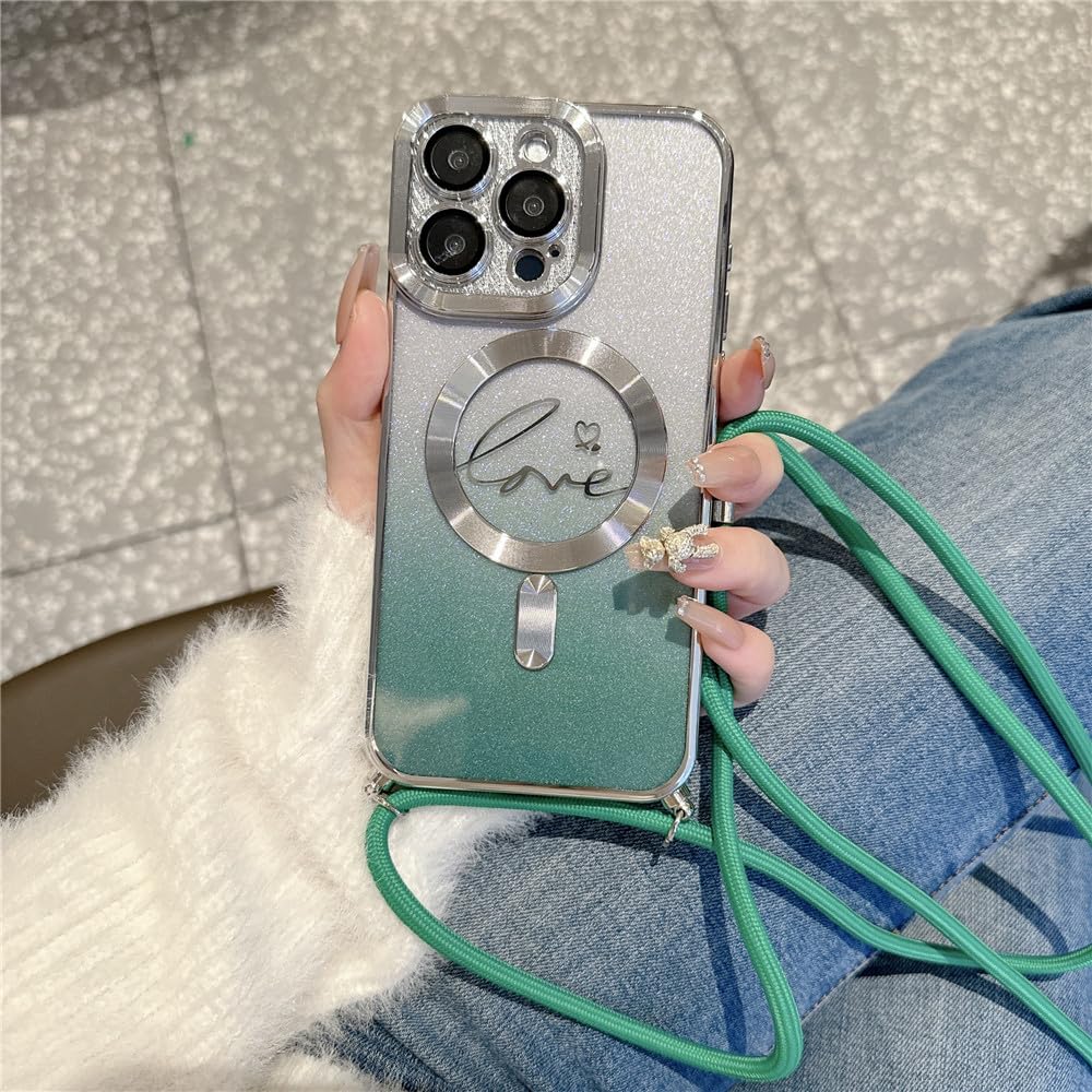 Coque paillettes iPhone 15 Pro cœur d'amour magnétique avec finition plaquée luxe - 6