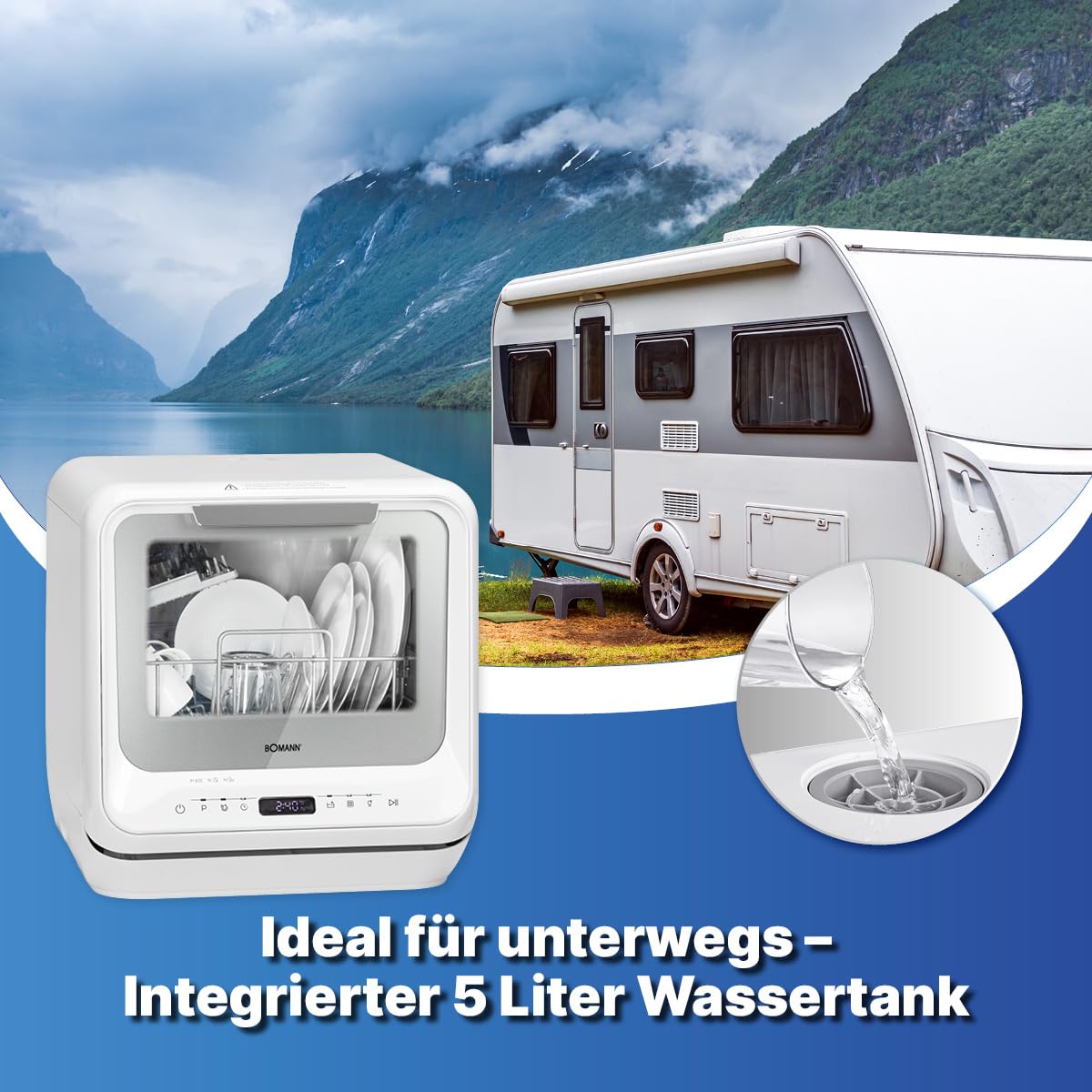 Bomann TSG 5701 Tischgeschirrspüler Mini Spülmaschine 5 Programme 5L Wassertank ohne Wasseranschluss