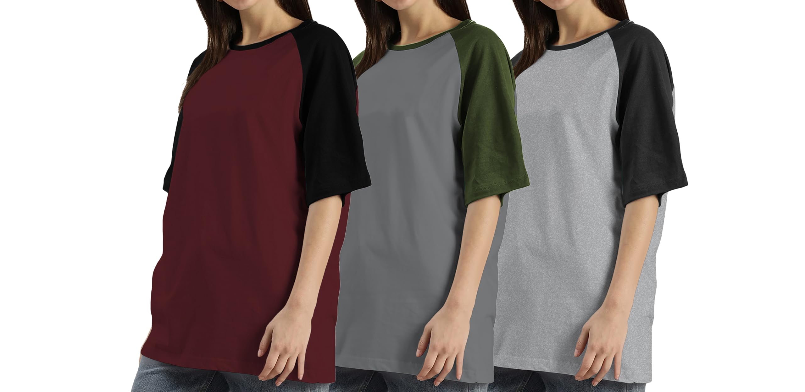 Women's Cotton New|Trendy Oversized Round-Neck Half Sleeve Drop Shoulder Loose Fit T Shirts L64 Product code ( Size , colour )