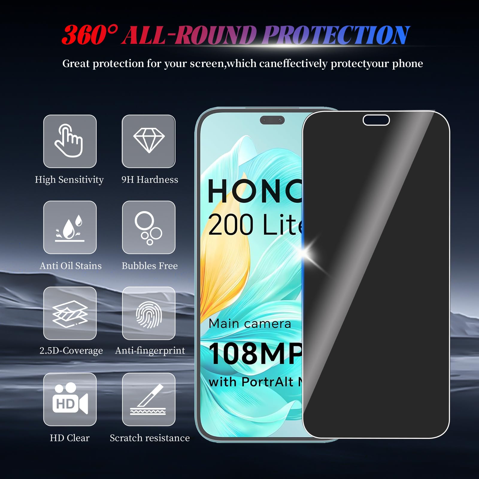 Pellicola In Vetro Temperato Per Honor 200 Lite (2 Pezzi) - Privacy, Anti-Spia, 9H, Anti-Graffio - 3