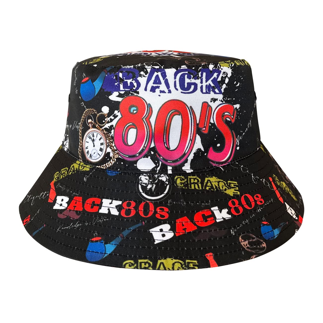 80s/90s Bucket Hat for Men Women, 80s 90s Outfit Accessories, Packable Reversible Sun Hat, 100% Polyester Material (Midnight Gentleman 80S)