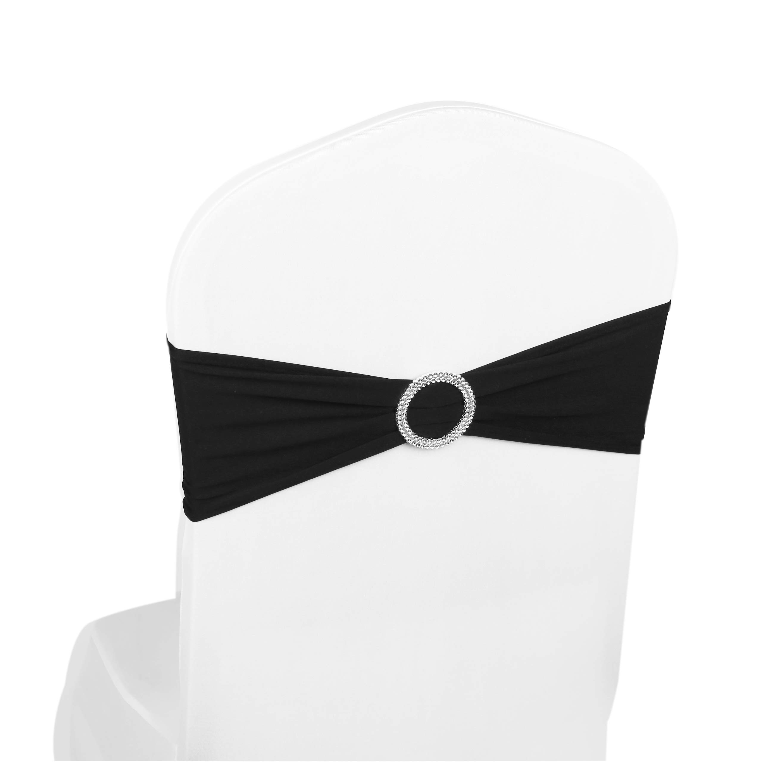 The Chair Cover Company Black Elastic Stretch Spandex Chair Covers Sashes Bands With Buckle Bows For Wedding Home Party Suppliers Decorations (, 50Pcs)