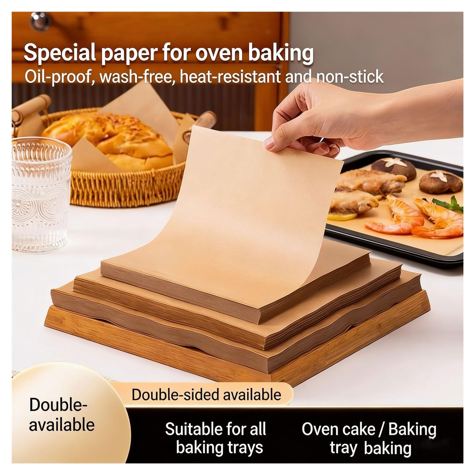 Hojas de papel pergamino antiadherente para hornear y asar | Forro de papel para cocina, freidora de aire, vapor y horneado