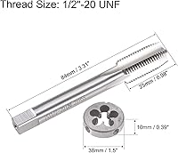 Vista 2 de uxcell 1/2 "-20 UNF Juego de dados y grifo, HSS Macho de rosca de máquina con troquel de roscado redondo, mano derecha