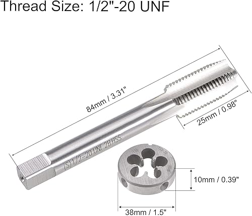 Miniatura 2 de uxcell 12 "-20 UNF Juego de dados y grifo, HSS Macho de rosca de máquina con troquel de roscado redondo, mano derecha