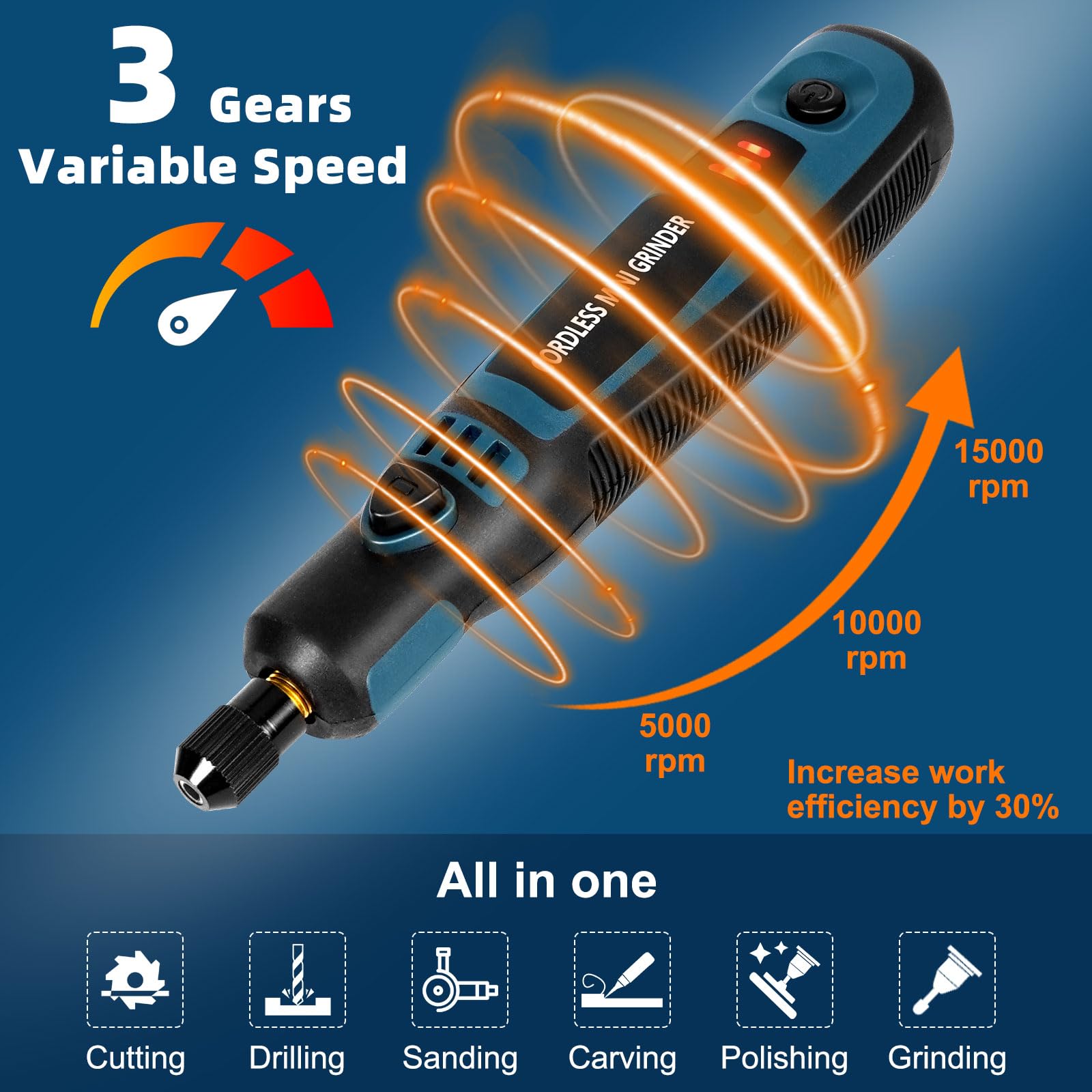 Kit d'Outil Rotatif Multifonction Sans Fil,Mini Stylo Graveur Rechargeable,Mini Meuleuse 3 Vitesses 5000-15000 tr/min avec 96 Accessoires pour Bois/Métal/Verre/Céramique/Bijoux