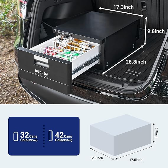 BODEGACOOLER 12 Volt Drawer Refrigerator, 33Quart(31L) RV Fridge Freezer APP Control, Portable Refrigerator (-4F-68F), Car Cooler for Travel ,Camping, Road Trips Tailgating, Truck, Van, SUV 12/24V DC