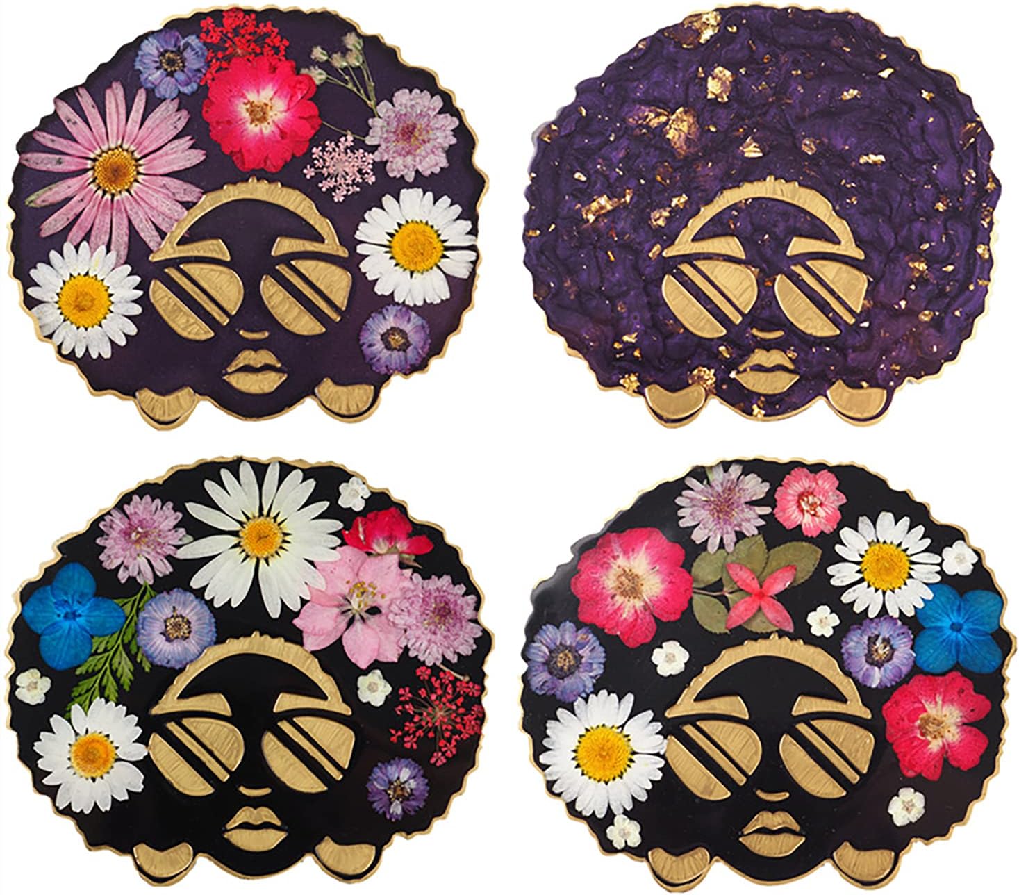 Anasido 2Pcs Casting Resin Molds Silcone Coaster Kit, Afro Female 3D Design Coaster Molds for Epoxy Resin, Woman Head Coaster Mold for Geode Cups Mat, Home Table Decoration