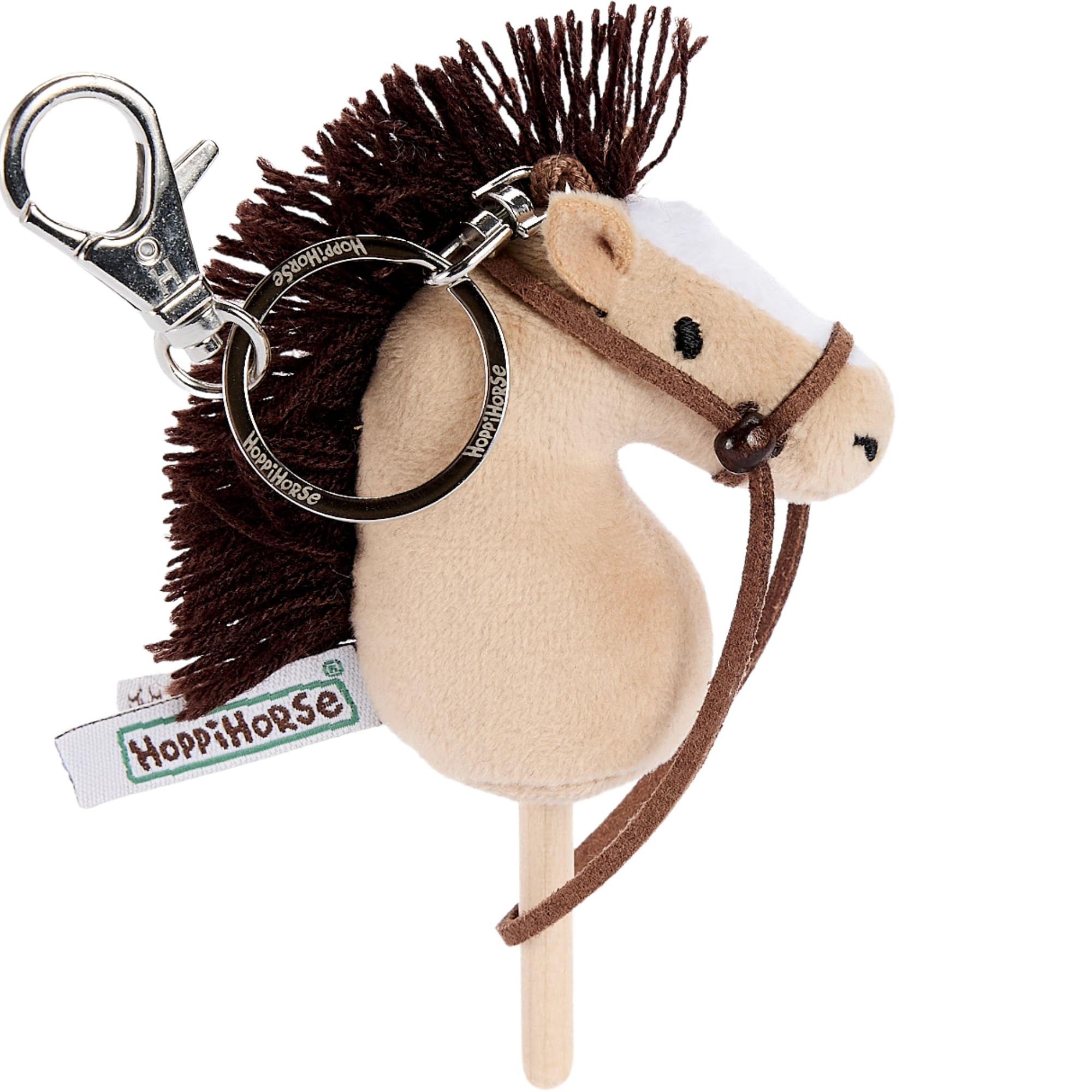 Hoppihorse by Hoppimals – Mini Konik na Kiju Brelok z Prawdziwymi Lejcami – Główka z Pluszu i Drewniany Patyk – Miniaturowy Hobby Horse