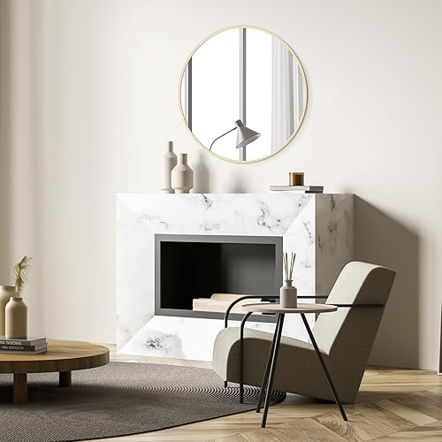 Miniatura 12 de HOMECOOKIN Espejo de pared redondo de 32 pulgadas, espejo circular dorado para baño con marco de metal, espejo dorado redondo para decoración