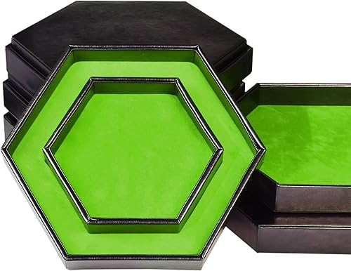 DND - Bandeja de dados hexagonal 2 en 1, material de piel sintética, color verde, compatible con D&D, MTG, Dice Arena
