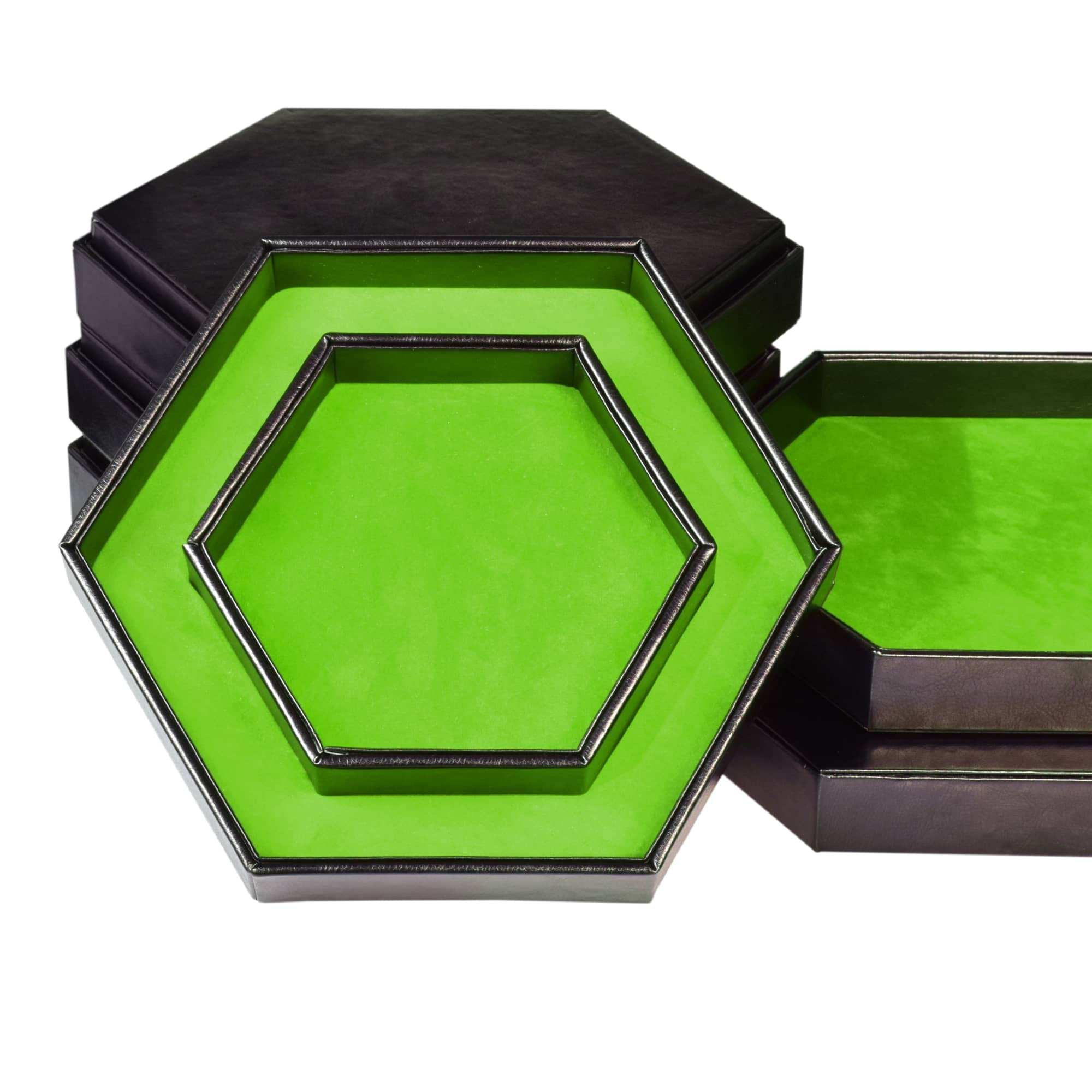 KSNDie DND Dice Tray - 2 in 1 Hexagonal Rolling and Storage Tray, Faux Leather Material, Green Color, Compatible with D&D, MTG, Dice Arena — image 1