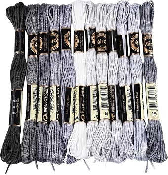 12 Skeins 6 Strands 105 Yards Grey Gradient Embroidery Floss Friendship Bracelet String Variegated Needlepoint Thread Cross Stitch Yarn for Sewing Bracelets Knitting Stitching Crafts Diy