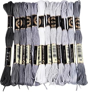 12 Skeins 6 Strands Grey Embroidery Cross Stitch Floss for Sewing | Gradient Friendship Bracelet String Variegated Needlepoint Yarn Thread Bulk for Bracelets Making Knitting Stitching Crafts