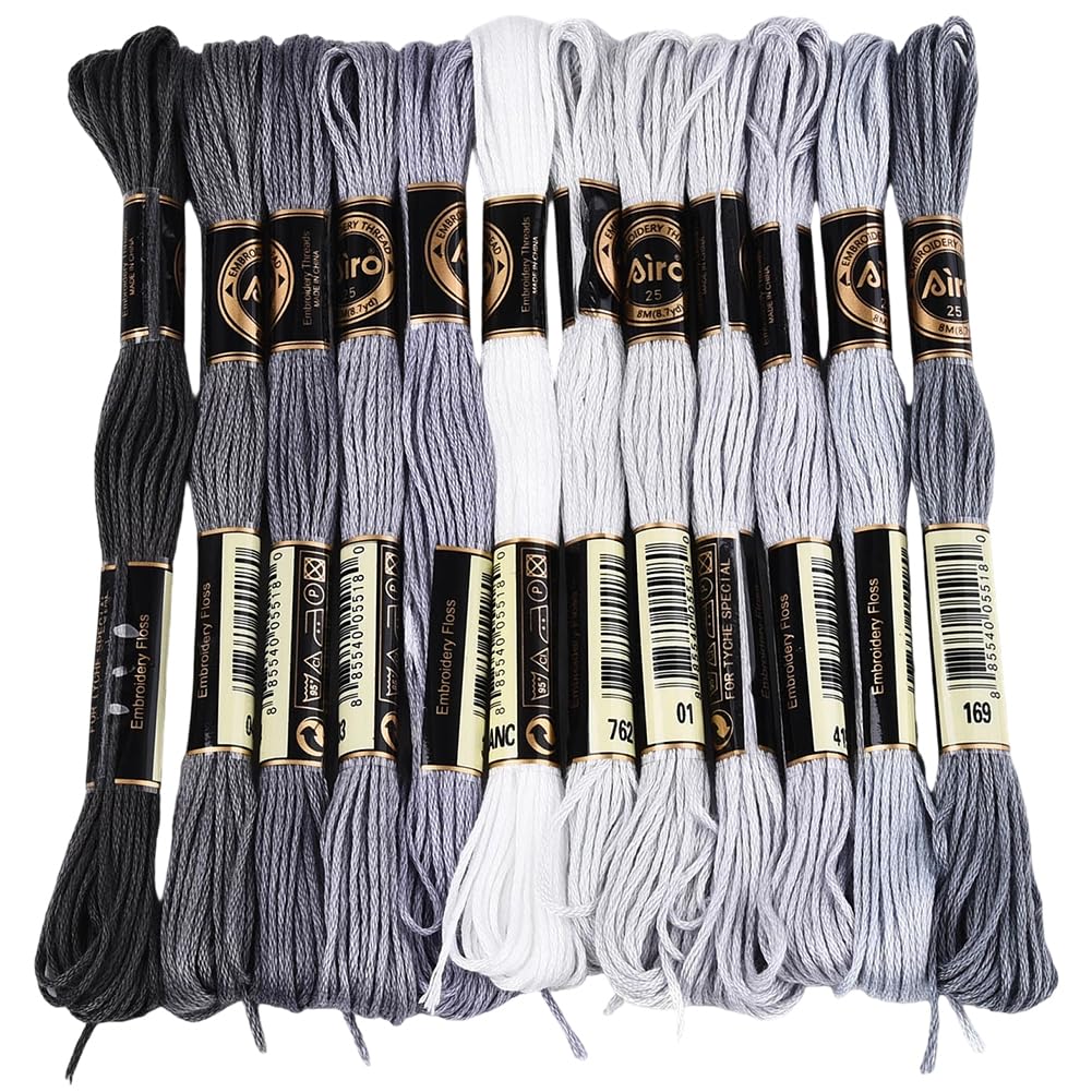 CABODYALS 12 Skeins 6 Strands 105 Yards Grey Gradient Embroidery Floss Friendship Bracelet String Variegated Needlepoint Thread Cross Stitch Yarn for Sewing Bracelets Knitting Stitching Crafts Diy