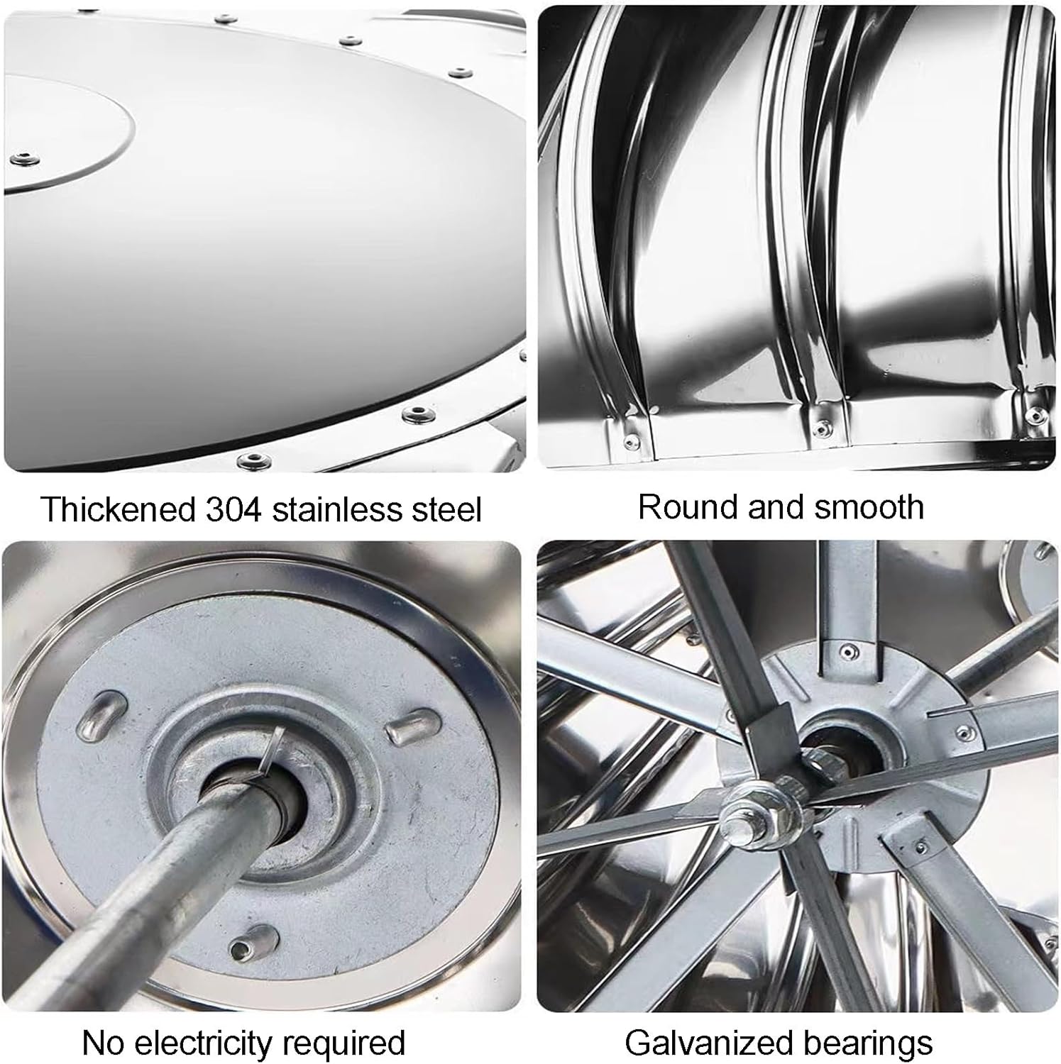 Exhaust Cap Roof Flue Vent, Rotating Ventilator Cap, Exhaust Wind Turbines Cap Roof Flue Vent, Attic Air Vent Ventilating Fan, 304 Stainless Steel Round Ventilation Exhaust Heat Dissipation(