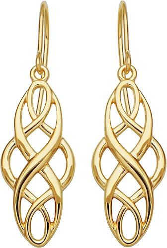 Miniatura 3 de Aretes de plata pendientes ovalados con diseño celta plata chapada en oro amarillo S2AAPYA007-6MZB900