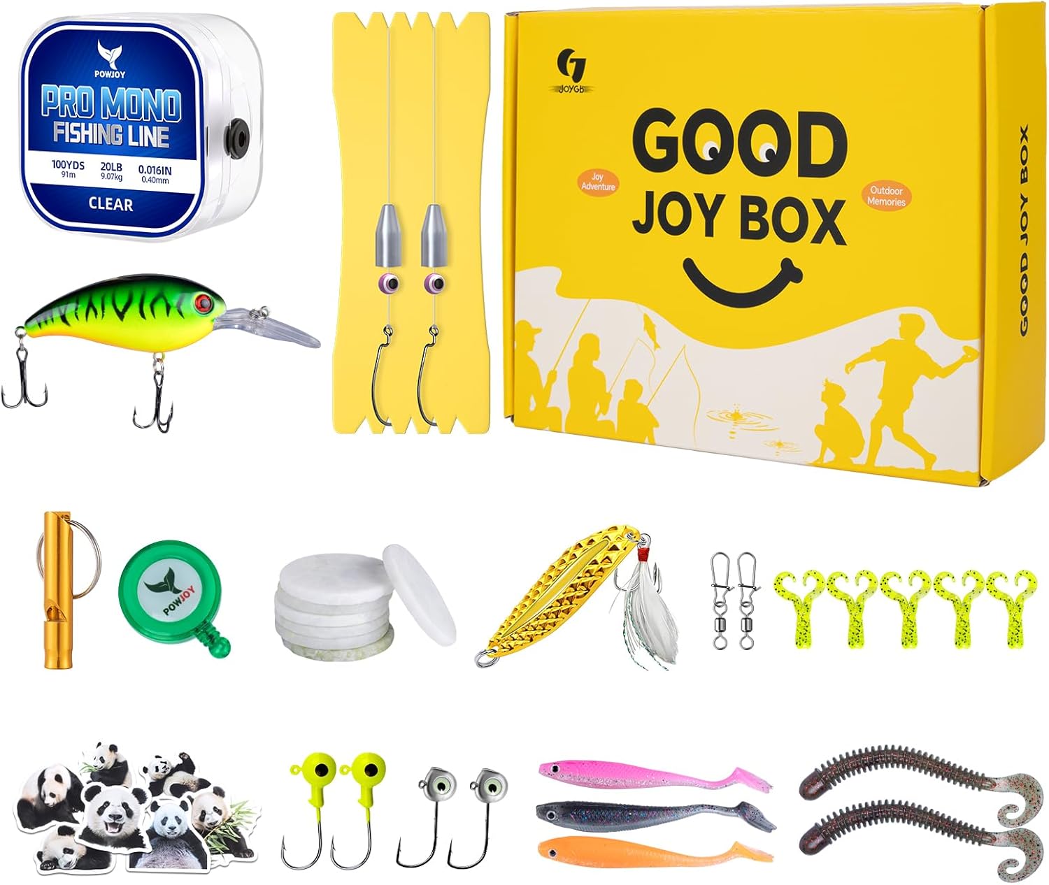 Good Joy Gift Box Fishing Kit for Kids/Beginners Age 8-14 | Ready-to-Fish Kit with Safety Whistle, Fishing Set Stuff with Lures & Line, Kid Gift Suitable Freshwater Pond Lake