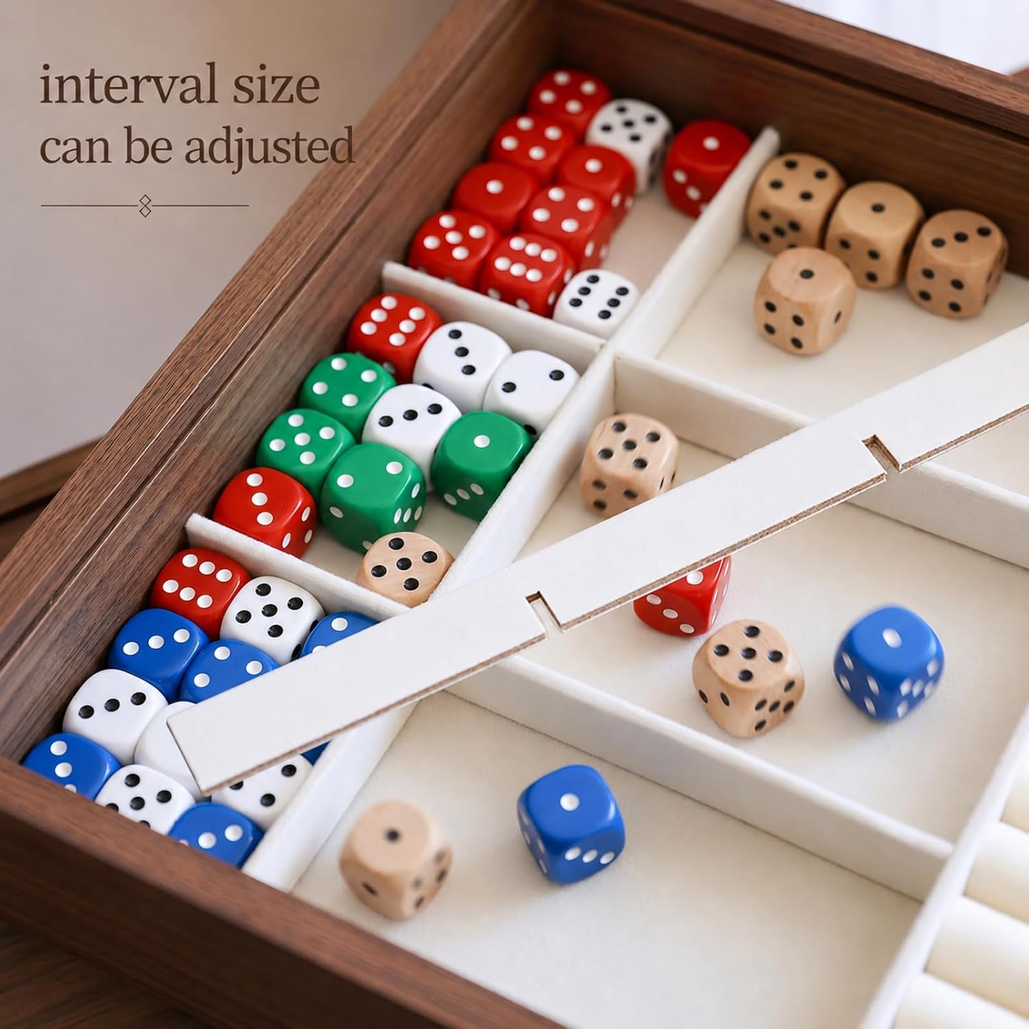 Dice Storage Box, Wooden Dice Tray and Storage Case, Dice Organizer Dice Display Case Dice Holder Dice Container Dice Rolling Tray for Tabletop Games-Walnut