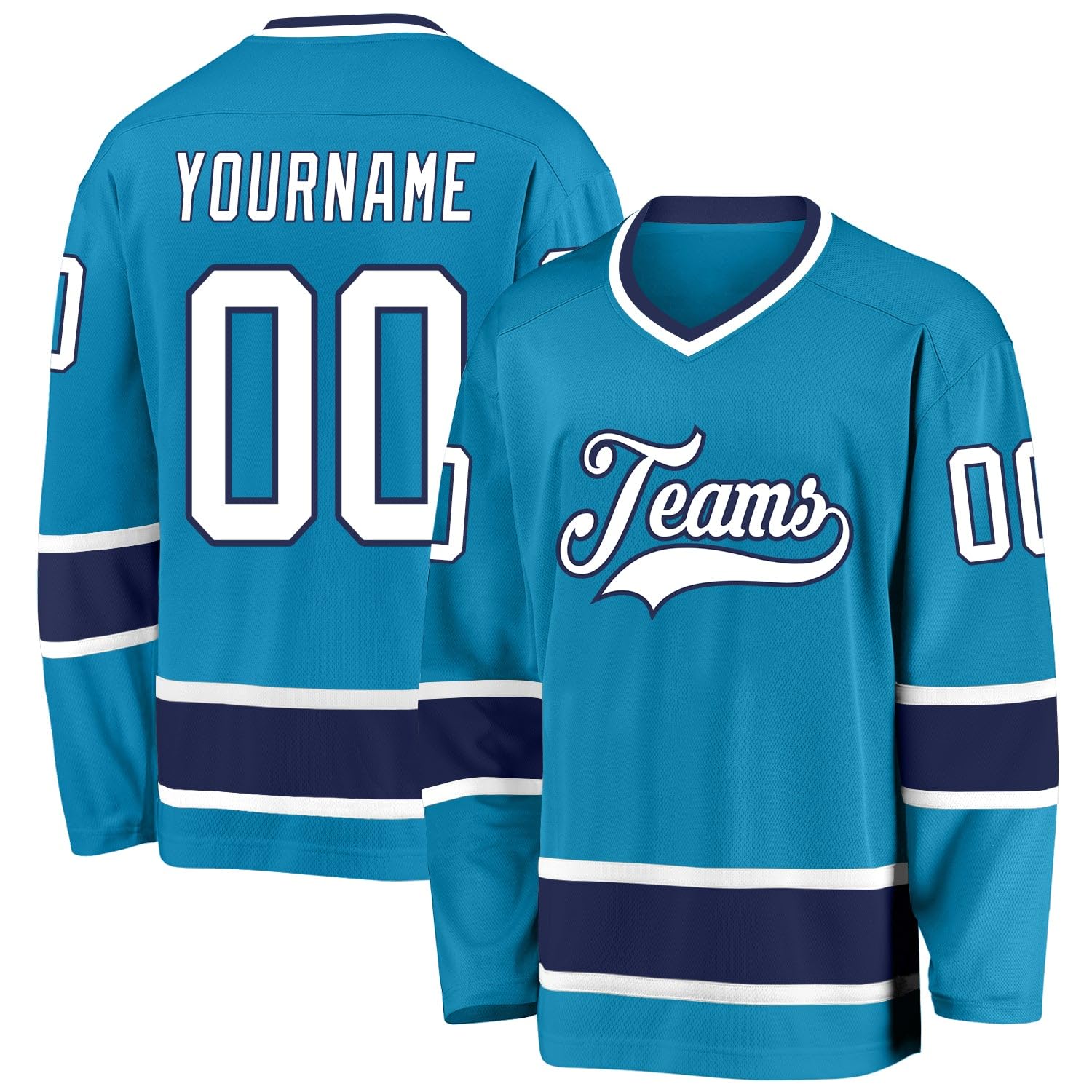 Custom Name Team Name Number White Navy-Gray Hockey Jersey Personalized V-Neck Sports Hockey Jersey for Men Women Youth
