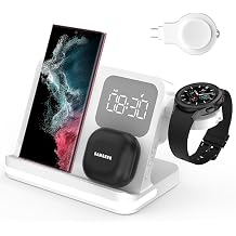 3 in 1 Multifunctional Wireless Charger with Digital Alarm Clock Compatible with Huawei/iPhone/Samsung Phone/Watch/Earphone Fast and Safe Charging with LED Night Light