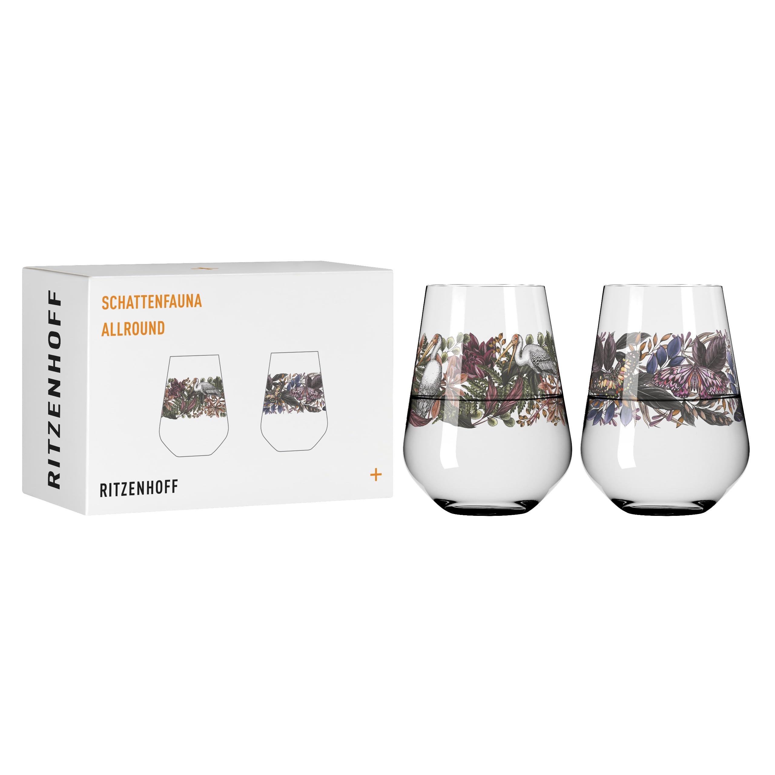 Ritzenhoff 3911001 Universal Glass Set of 2 500 ml – Shadow Fauna Set No. 1, Jungle Motif Colourful – Made in Germany