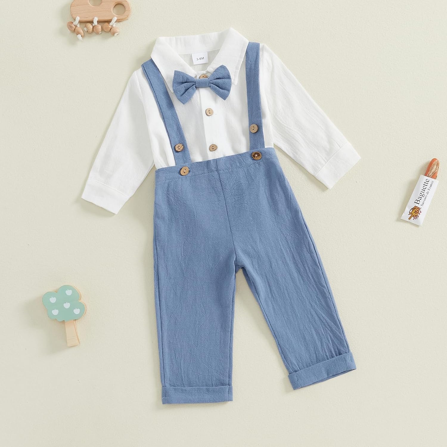 Newborn Infant Baby Boy Outfits Suit Bowtie Dress Romper+Suspender Overalls Pants Set Gentleman Wedding Clothes Formal - Image 3